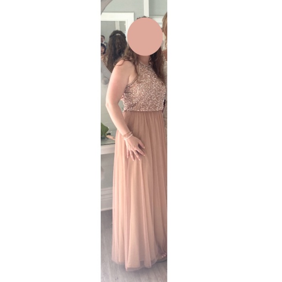 BHLDN dress, rose gold beaded top, blush tulle overlay skirt. - Picture 2 of 3